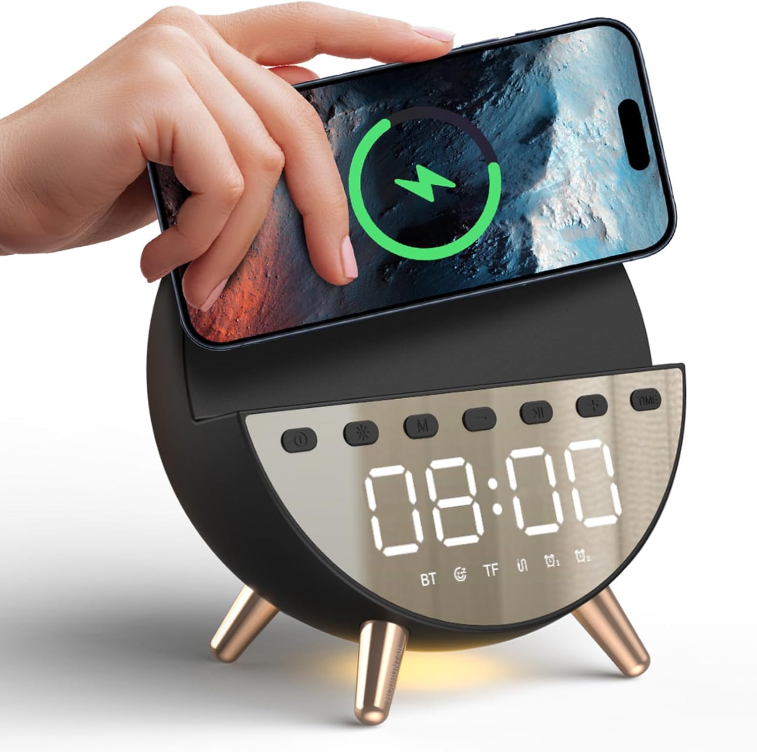 Digital Alarm Clock with 15W Wireless Charging with Warm White Light,5 Soothing Sound/White Noise,Dual Alarm Clock for Bedrooms Heavy Sleepers Adults/Kids (Black)